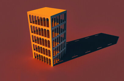 Illustratie van een flatgebouw waar je langs alle kanten doorheen kunt kijken