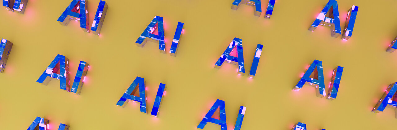 Gele achtergrond met herhaaldelijk de letters "AI"