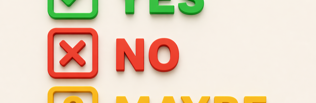 Afvinkvakjes met de opties yes, no en maybe